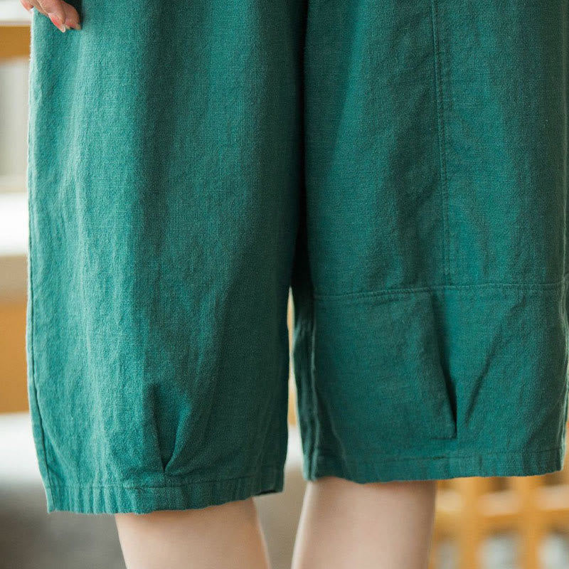 Szorty damskie Buddha Stones Casual Plain Color Cotton Ramie z kieszeniami