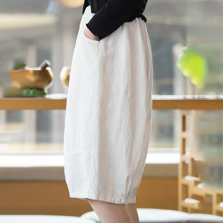 Szorty damskie Buddha Stones Casual Plain Color Cotton Ramie z kieszeniami