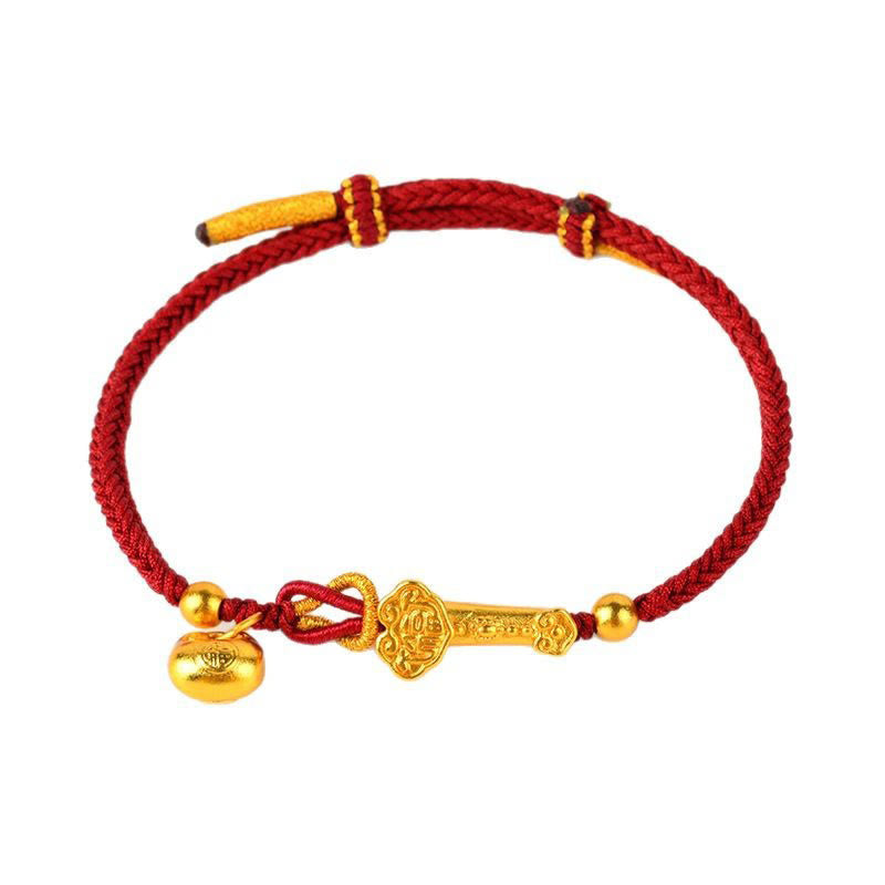 Buddha Stones Czerwony Sznur Fu Charakter Sztabka Ruyi Stick Szczęście Pleciona Bransoletka