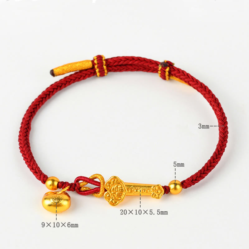 Buddha Stones Czerwony Sznur Fu Charakter Sztabka Ruyi Stick Szczęście Pleciona Bransoletka