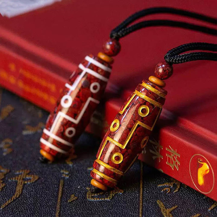 Naszyjnik z Buddha Stones z cynobrem i dziewięcioma oczami Dzi Bead Blessing