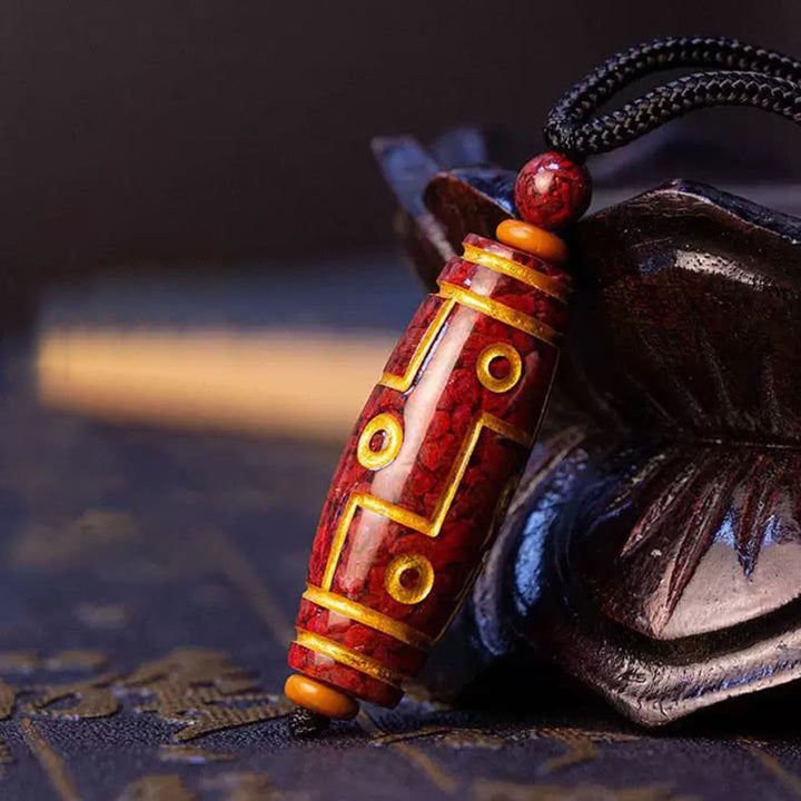 Naszyjnik z Buddha Stones z cynobrem i dziewięcioma oczami Dzi Bead Blessing