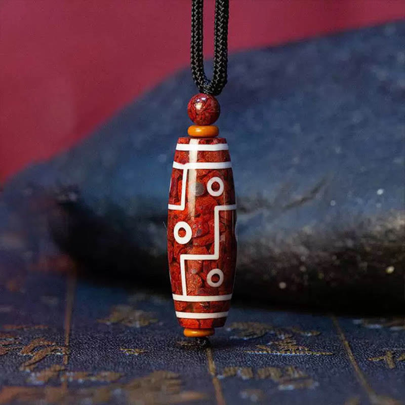 Naszyjnik z Buddha Stones z cynobrem i dziewięcioma oczami Dzi Bead Blessing