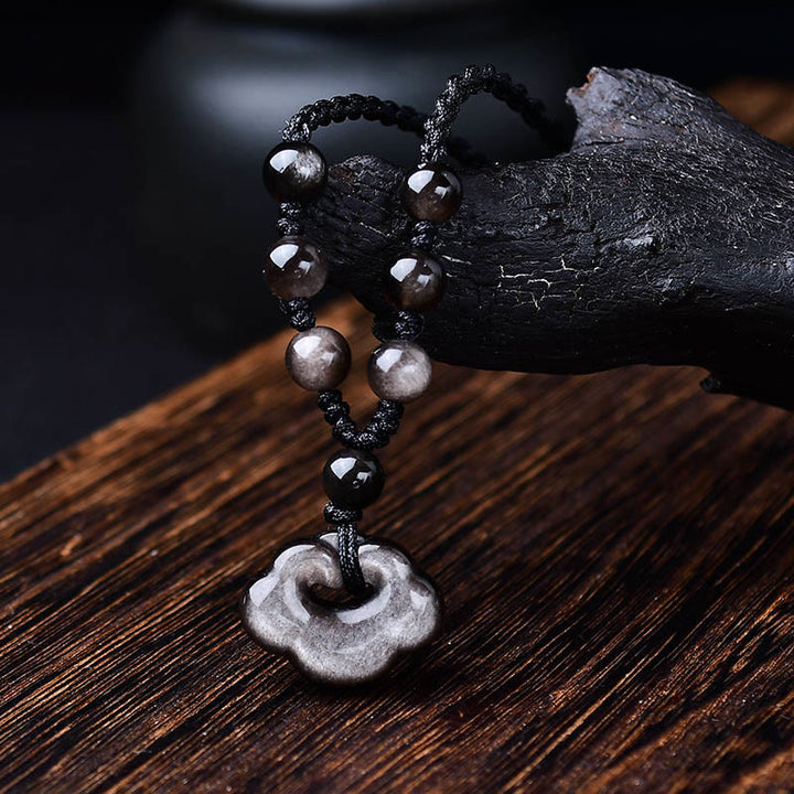Buddha Stones Naturalny Srebrny Połysk Obsydian Pomyślne Chmury Ochrona Uspokajający Naszyjnik Wisiorek