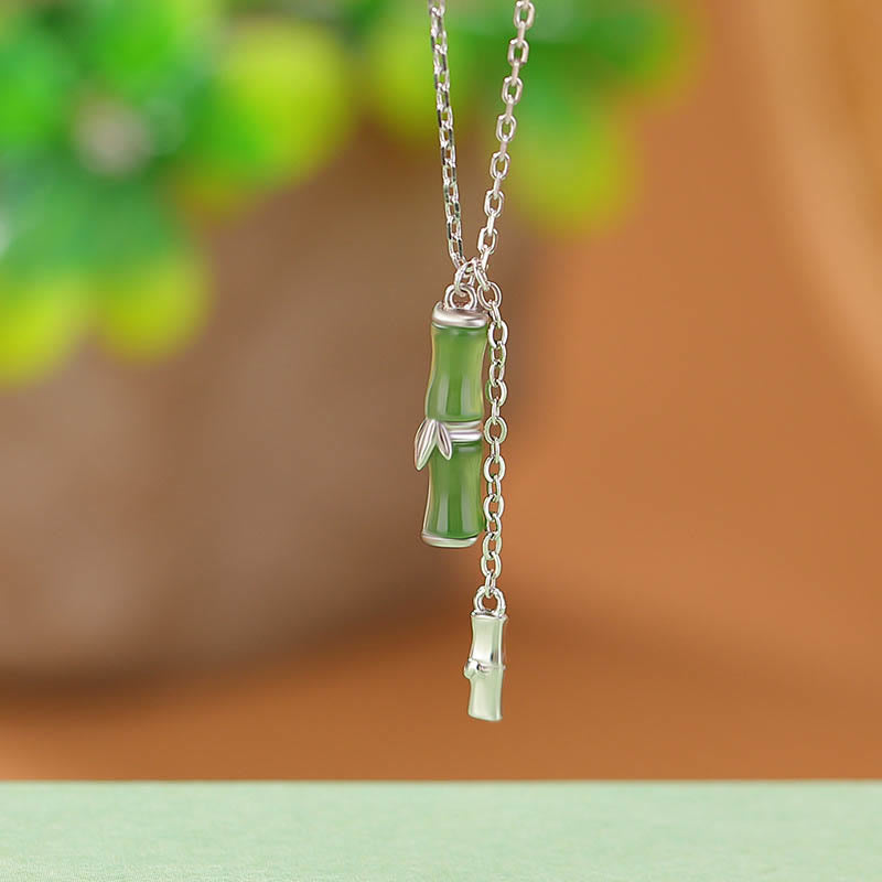 Naszyjnik z Buddha Stones Hetian Jade 925 ze srebra próby 925 z bambusowym wisiorkiem