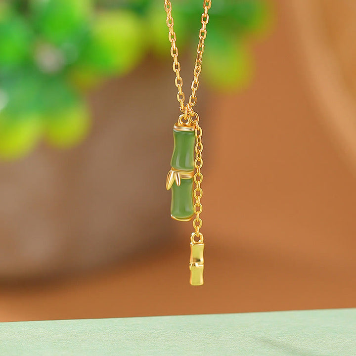 Naszyjnik z Buddha Stones Hetian Jade 925 ze srebra próby 925 z bambusowym wisiorkiem