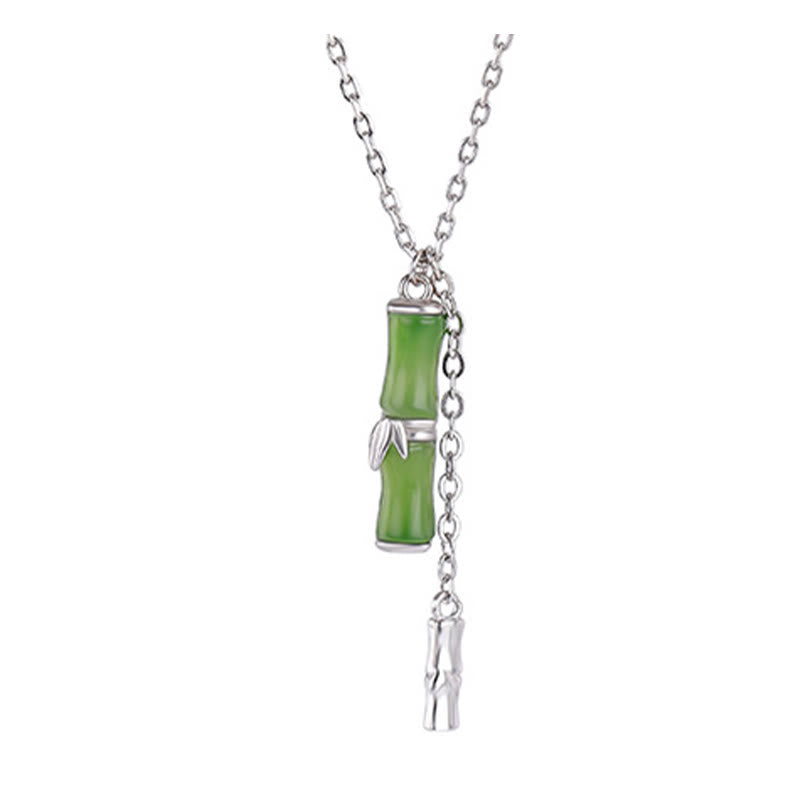 Naszyjnik z Buddha Stones Hetian Jade 925 ze srebra próby 925 z bambusowym wisiorkiem