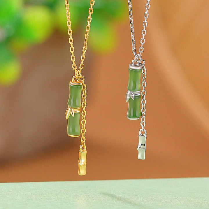 Naszyjnik z Buddha Stones Hetian Jade 925 ze srebra próby 925 z bambusowym wisiorkiem