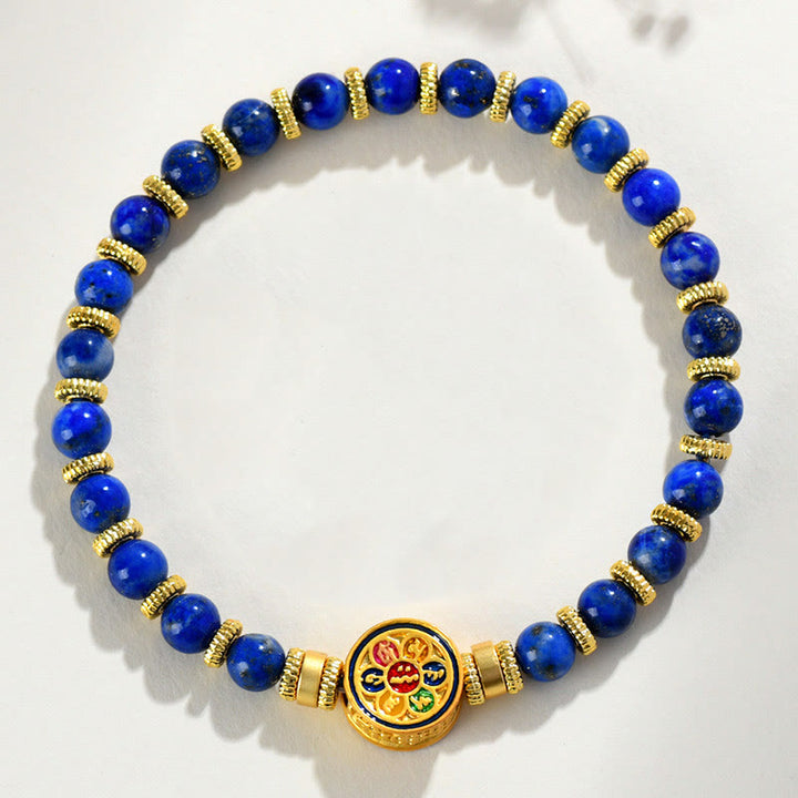 Buddha Stones Naturalny Lazuryt Om Mani Padme Hum Koraliki Równowagi Bransoletka