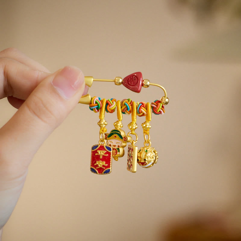 Buddha Stones Cynober Zongzi Fu Charakter Caishen Bóg Bogactwa Bezpieczny i Dobrze Miedziany Broszka Błogosławieństwa