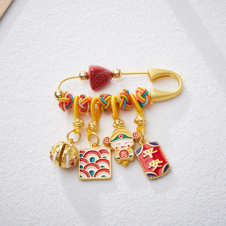 Buddha Stones Cynober Zongzi Fu Charakter Caishen Bóg Bogactwa Bezpieczny i Dobrze Miedziany Broszka Błogosławieństwa