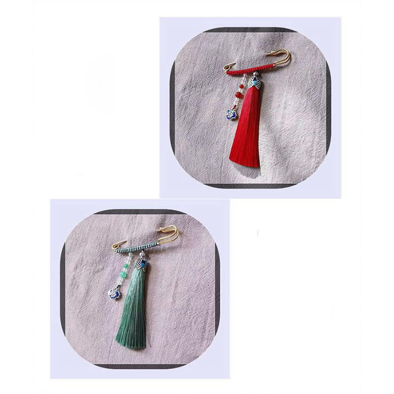 Buddha Stones Vintage Chalcedon Koraliki Frędzle Pozytywna Broszka