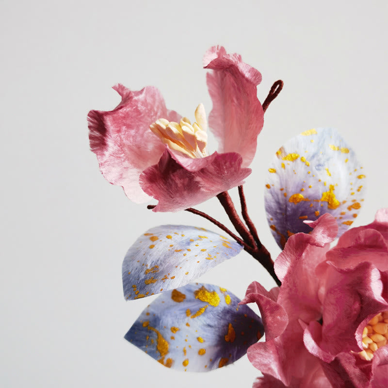 Buddha Stones Ręcznie Robione Aksamitne Kwiaty Morwowe Jedwabne Czerwone Kwiaty Broszka