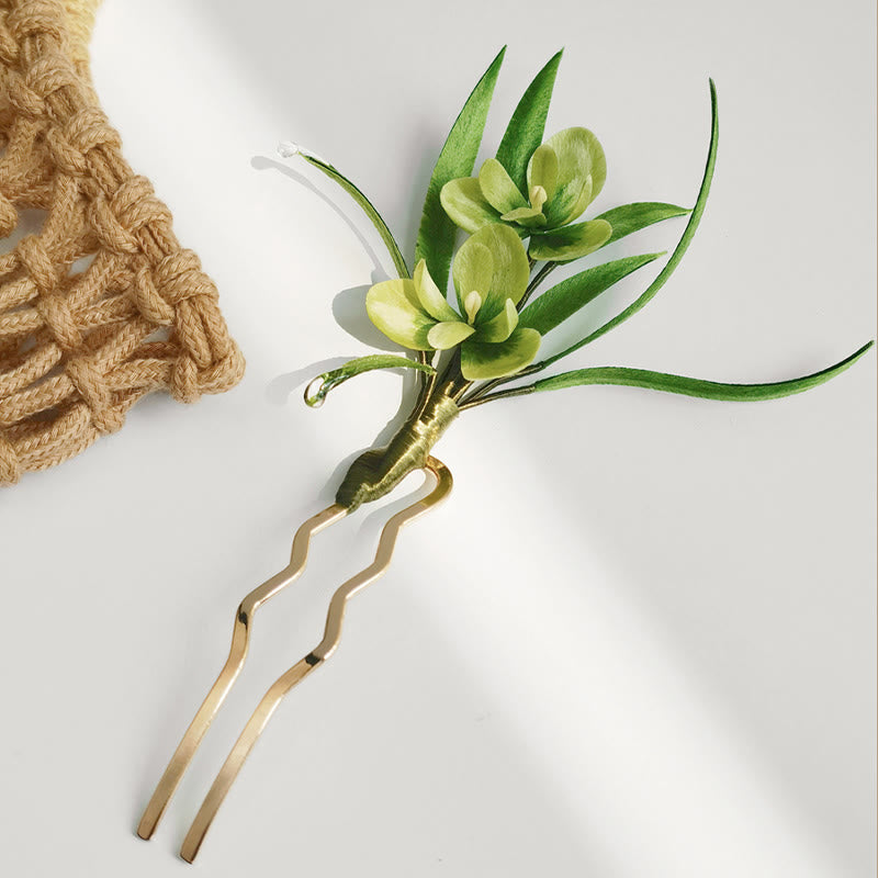 Buddha Stones Ręcznie Robione Aksamitne Kwiaty Morwy Jedwabne Zielone Kwiaty Liście Broszka Spinka Do Włosów