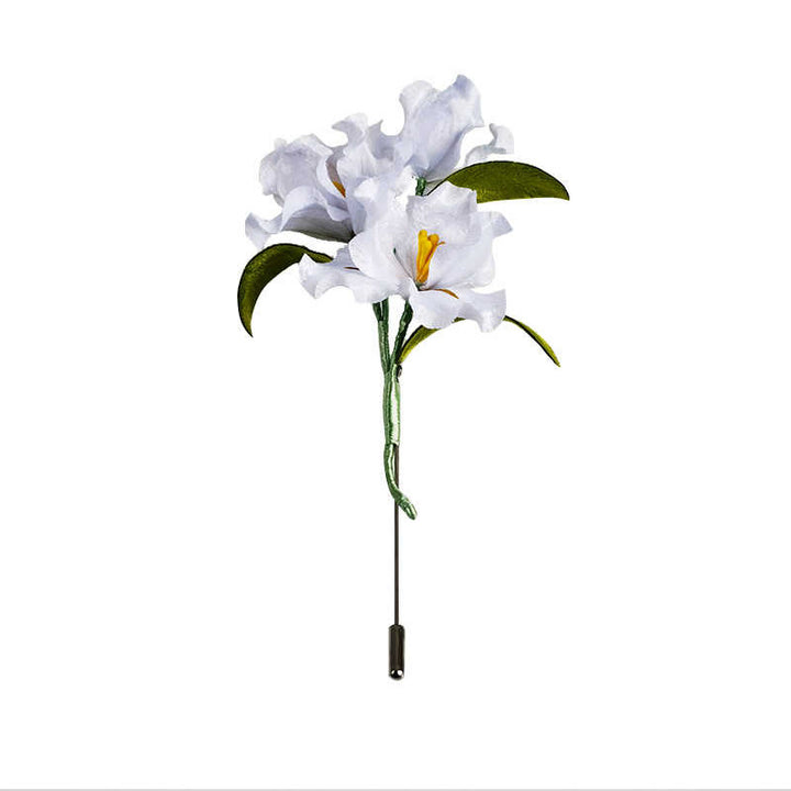 Buddha Stones Ręcznie Robione Aksamitne Kwiaty Morwy Jedwabiu Biały Kwiat Irysa Broszka