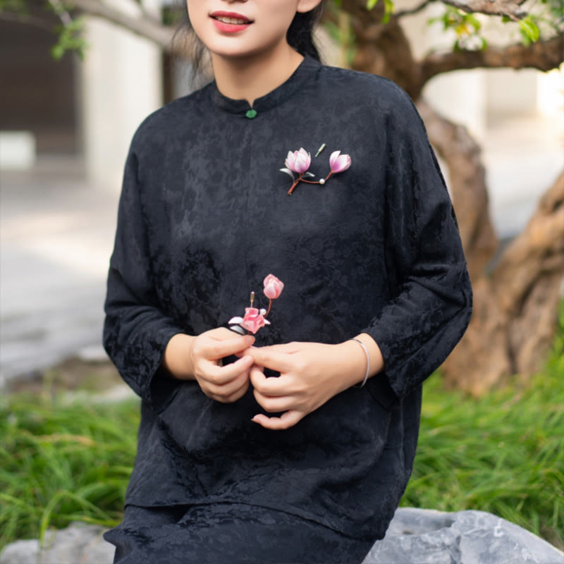 Buddha Stones ręcznie robione Yangzhou Aksamitny Kwiat Morwy Jedwab Fioletowa Magnolia Broszka Spinka Do Włosów