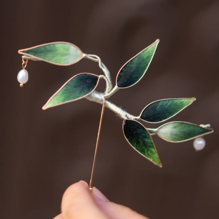 Buddha Stones ręcznie robione Yangzhou Aksamitny Kwiat Morwy Jedwab Zielony Bambus Broszka