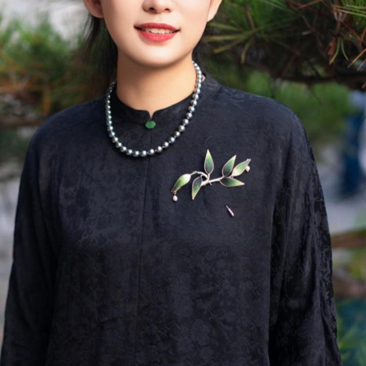 Buddha Stones ręcznie robione Yangzhou Aksamitny Kwiat Morwy Jedwab Zielony Bambus Broszka