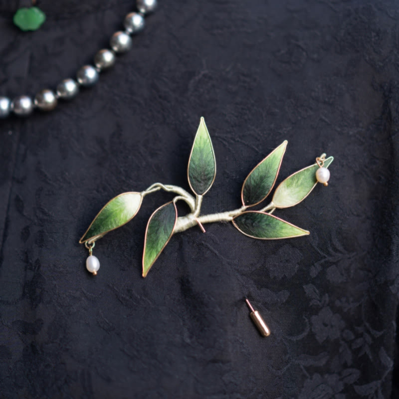 Buddha Stones ręcznie robione Yangzhou Aksamitny Kwiat Morwy Jedwab Zielony Bambus Broszka