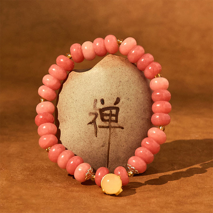 Buddha Stones Kwarc Truskawkowy Cyjan Jade Koraliki Kota Szczęścia Bransoletka Lecznicza - image 5