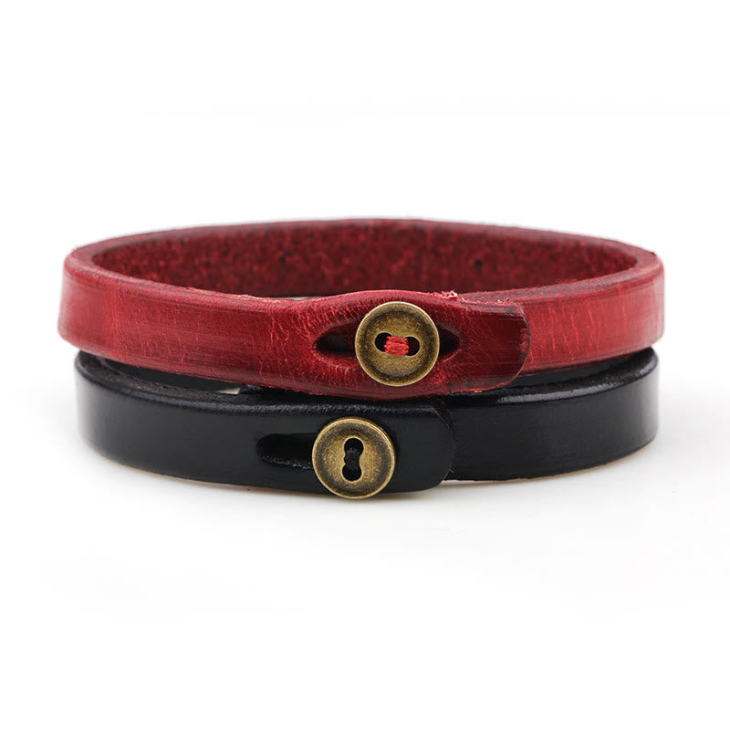 Buddha Stones Bransoletka Vintage Plain Leather Buckle Confidence