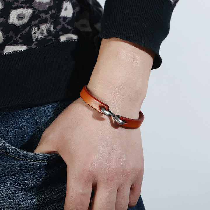 Buddha Stones Bransoletka ze skóry naturalnej Vintage Plain Strength Buckle