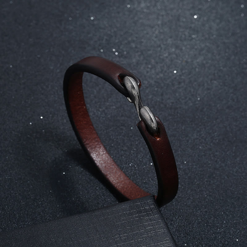 Buddha Stones Bransoletka ze skóry naturalnej Vintage Plain Strength Buckle