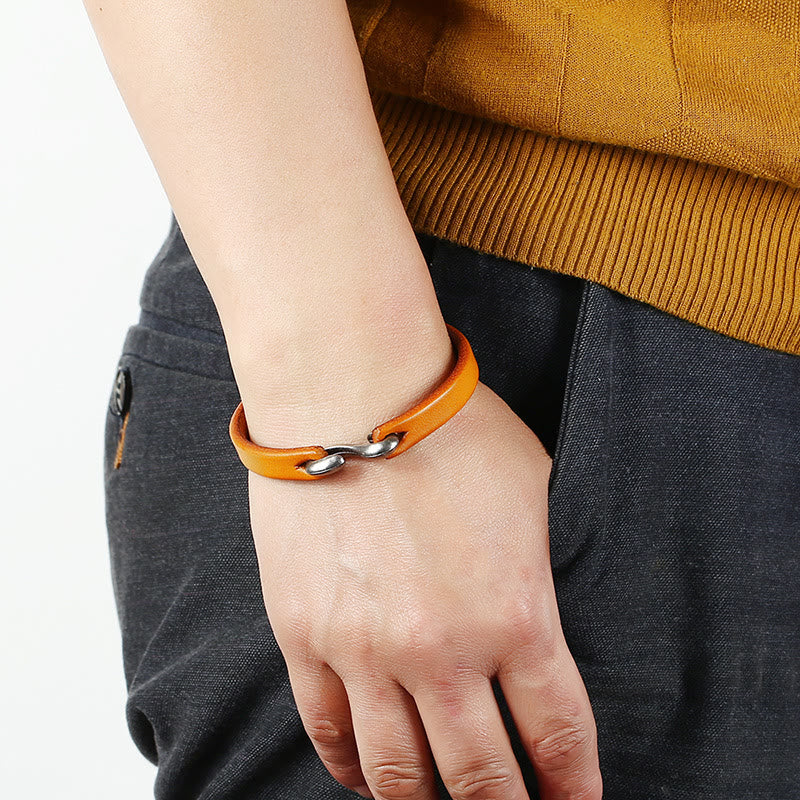 Buddha Stones Bransoletka ze skóry naturalnej Vintage Plain Strength Buckle