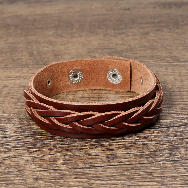 Bransoletka wzmacniająca z regulowanym zapięciem i kamieniami Buddha Stones Vintage Weaving Leather