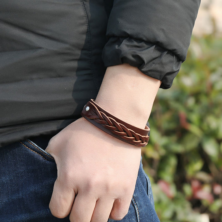 Bransoletka wzmacniająca z regulowanym zapięciem i kamieniami Buddha Stones Vintage Weaving Leather