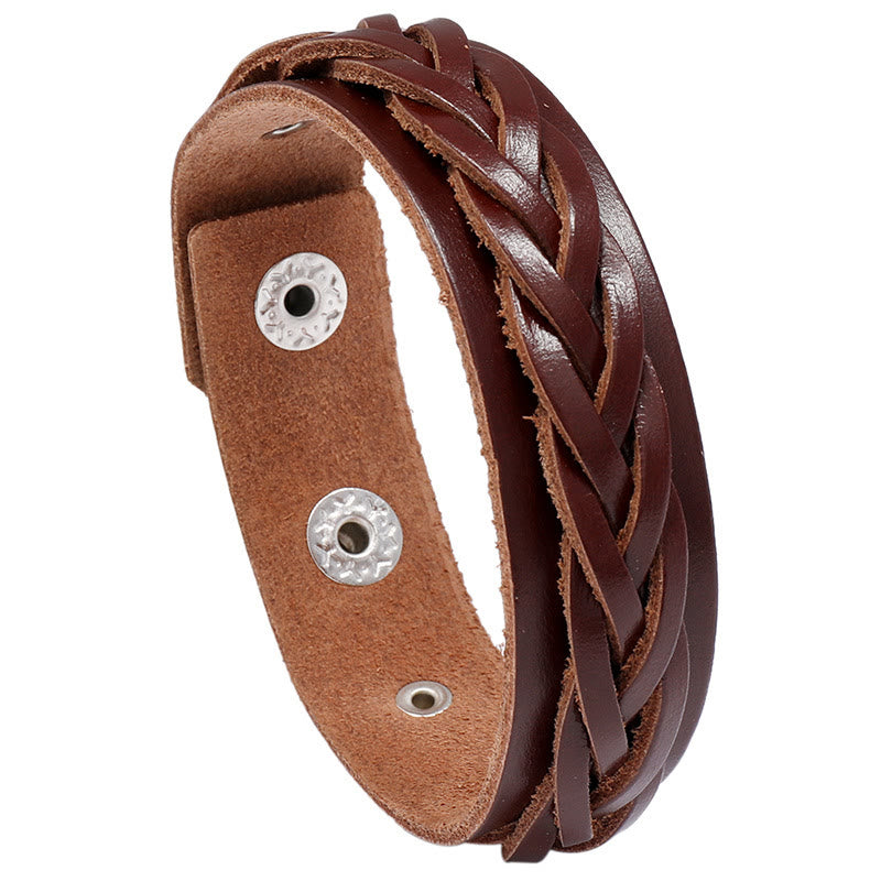 Bransoletka wzmacniająca z regulowanym zapięciem i kamieniami Buddha Stones Vintage Weaving Leather