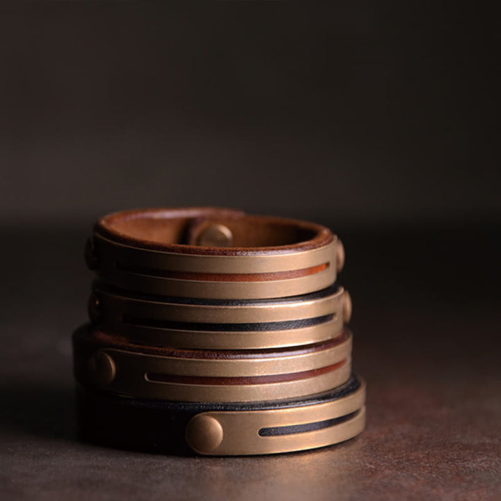 Buddha Stones Bransoletka Vintage Leather z miedzi i mosiądzu Balance