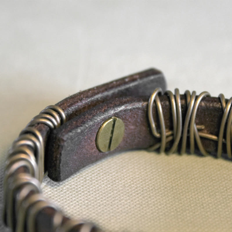 Bransoletka z Buddha Stones Vintage Leather Copper Brass Wire Wrap Balance