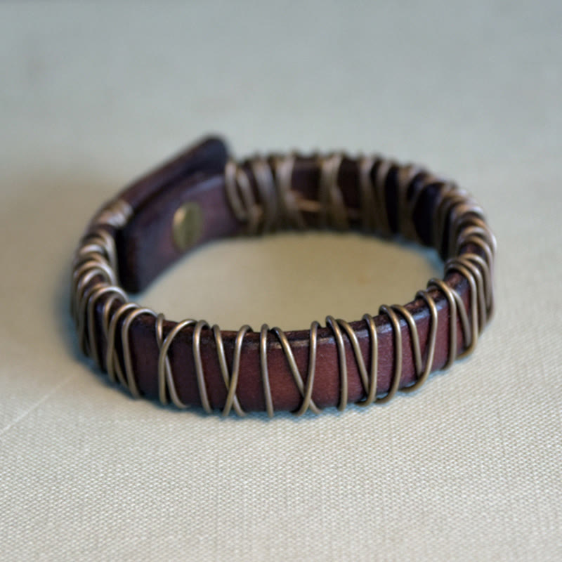 Bransoletka z Buddha Stones Vintage Leather Copper Brass Wire Wrap Balance