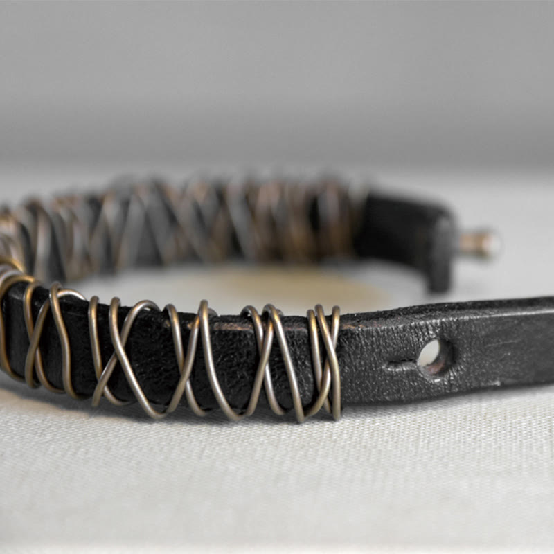 Bransoletka z Buddha Stones Vintage Leather Copper Brass Wire Wrap Balance
