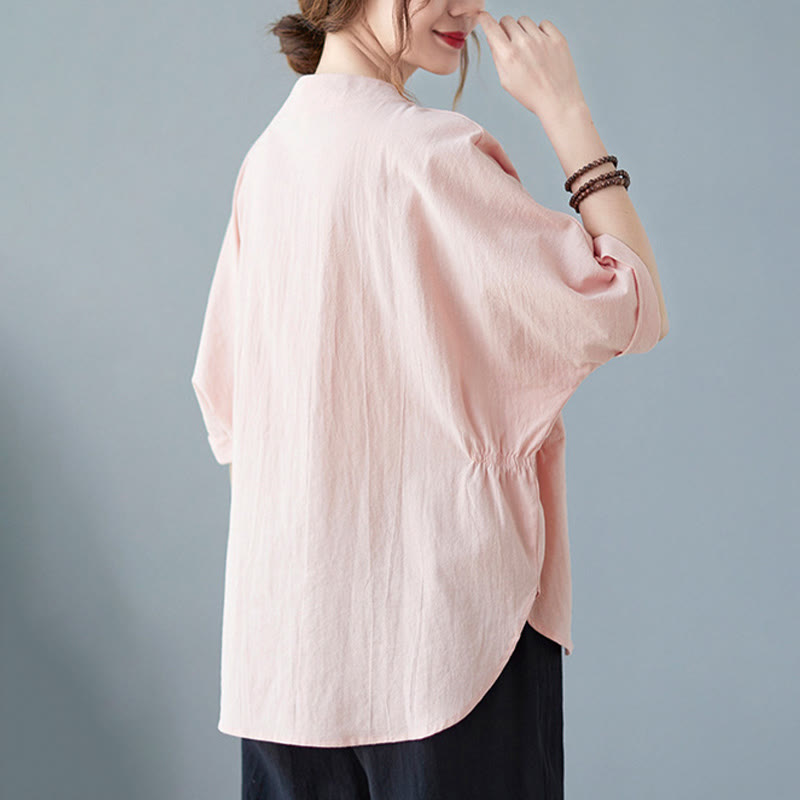 Buddha Stones z lnu bawełnianego z krótkim rękawem i prostym rękawem w kształcie skrzydeł nietoperza - image 18