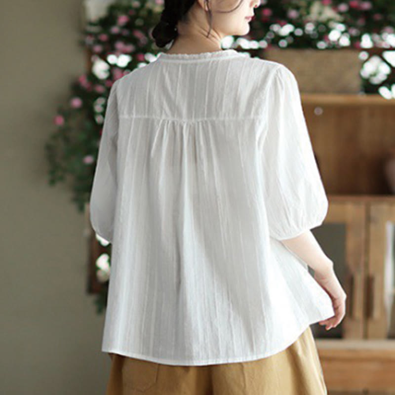 Koszula damska Buddha Stones z czystej białej koronki z dekoltem w serek i krótkim rękawem wykonana z bawełny - image 2