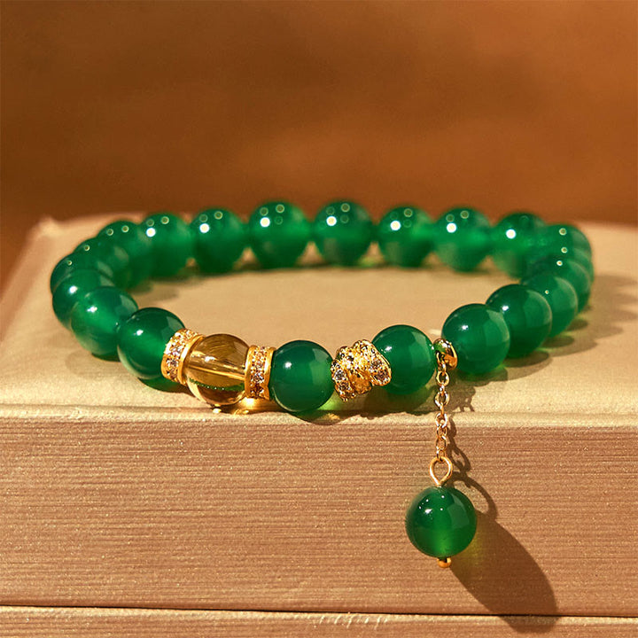 Bransoletka mocy Buddha Stones Rok Węża Zielony Agat Cytryn