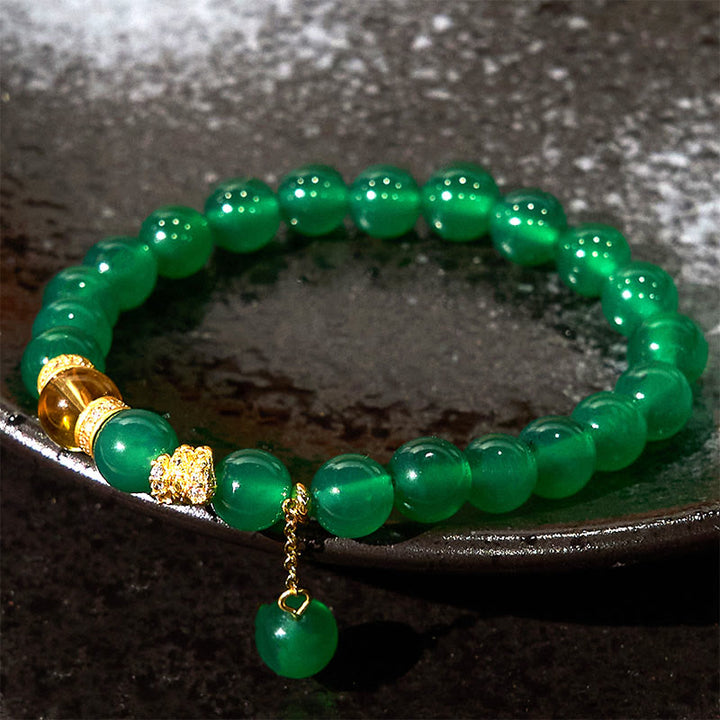 Bransoletka mocy Buddha Stones Rok Węża Zielony Agat Cytryn