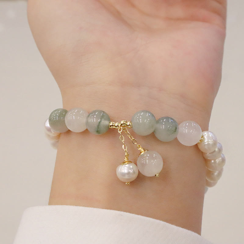 Bransoletka z naturalnych pereł i jadeitu z Buddha Stones, uzdrawiająca szczerość