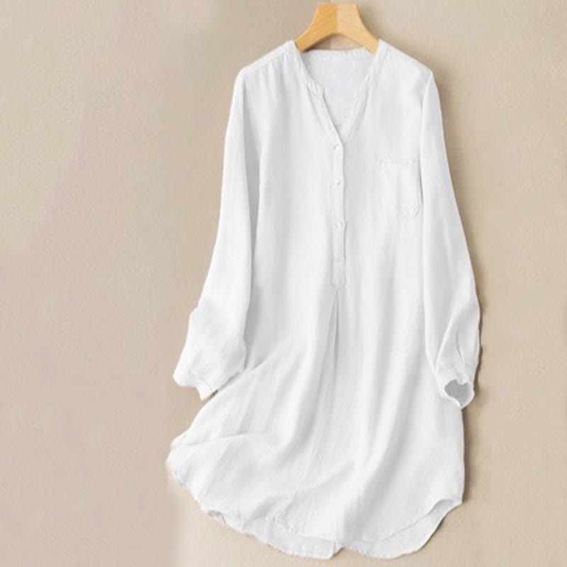 Koszula damska Buddha Stones Casual z dekoltem w serek i długim rękawem, z trzema guzikami, z poliestru - Biały - US12, UK/AU16, EU44 (4XL- 5XL) - image 2