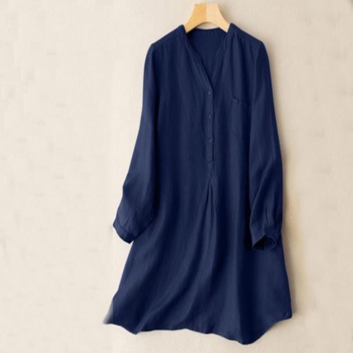 Koszula damska Buddha Stones Casual z dekoltem w serek i długim rękawem, z trzema guzikami, z poliestru - MidnightBlue - US12, UK/AU16, EU44 (4XL- 5XL) - image 4