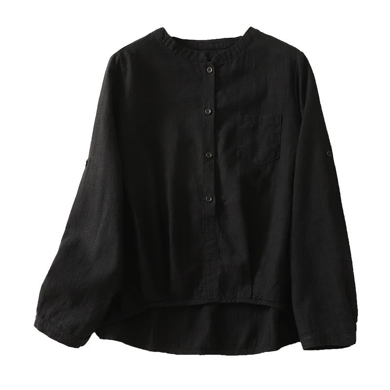 Koszula damska Buddha Stones Casual Loose Standing Collar Long Sleeve Design Gładka bawełniana lniana - image 13