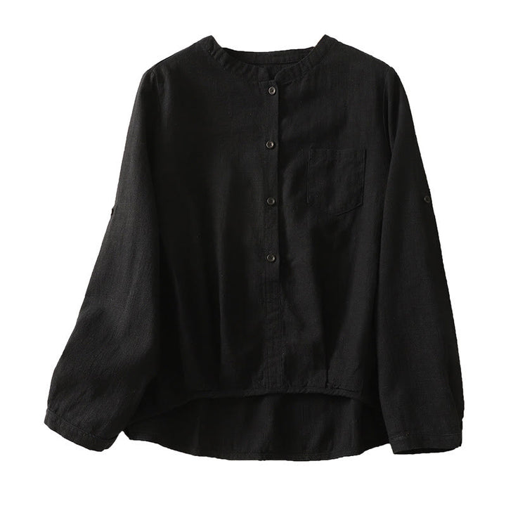 Koszula damska Buddha Stones Casual Loose Standing Collar Long Sleeve Design Gładka bawełniana lniana - image 13