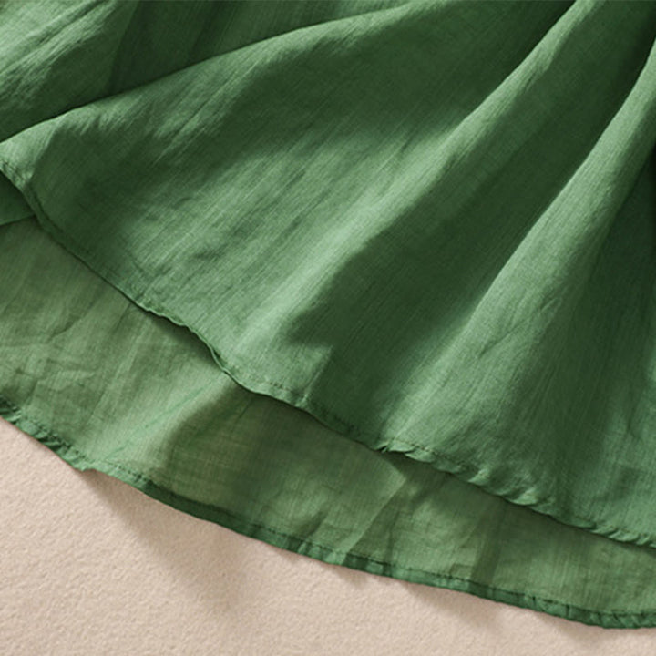 Koszula damska Buddha Stones z okrągłym dekoltem i pustym wzorem, z krótkim rękawem, z bawełny i lnu