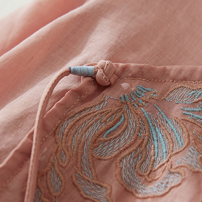 Koszula damska z haftem w kamienie Buddha Stones , z bawełny i lnu, z trzema czwartymi rękawami - image 5