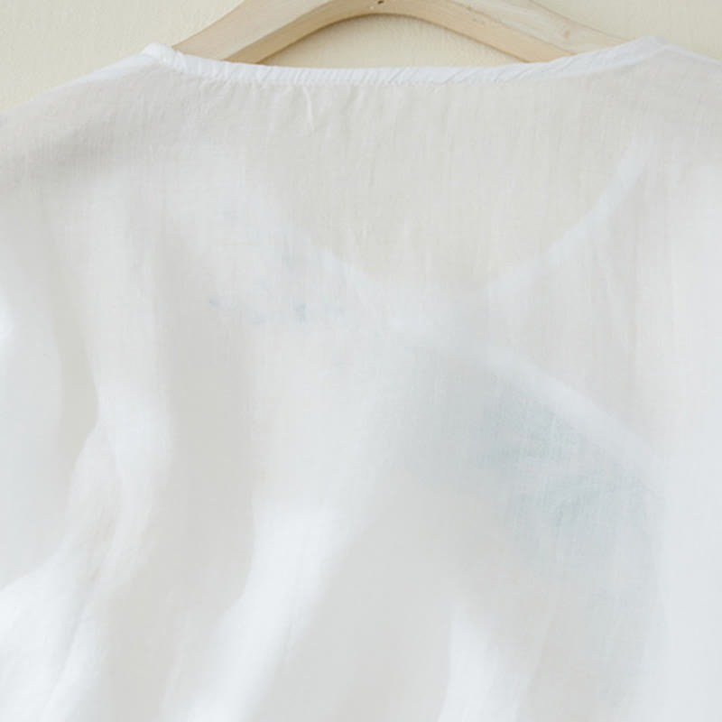 Koszula damska z haftem w kamienie Buddha Stones , z bawełny i lnu, z trzema czwartymi rękawami - image 10