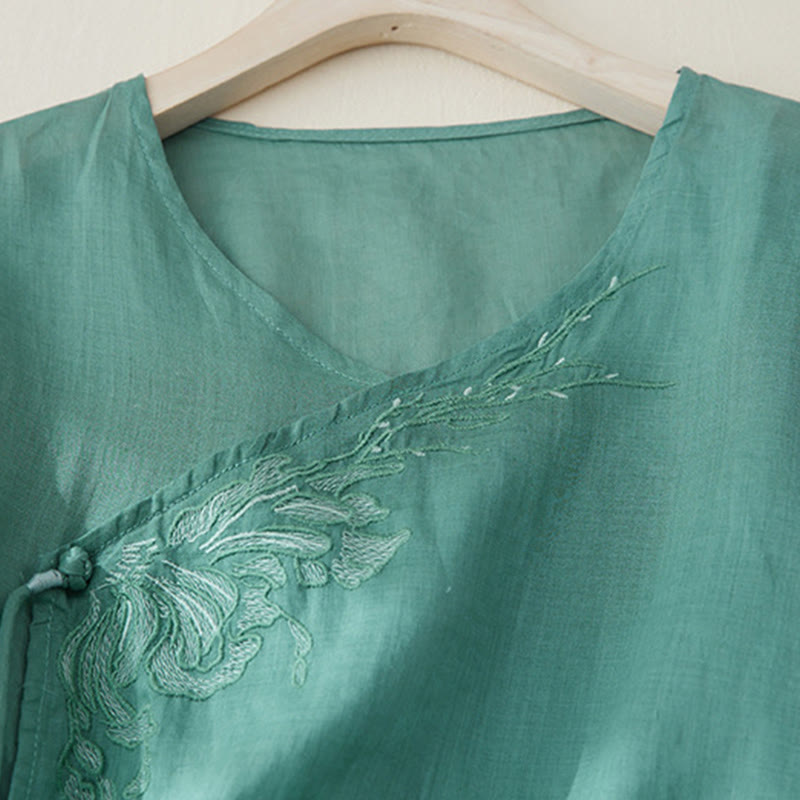 Koszula damska z haftem w kamienie Buddha Stones , z bawełny i lnu, z trzema czwartymi rękawami - image 23