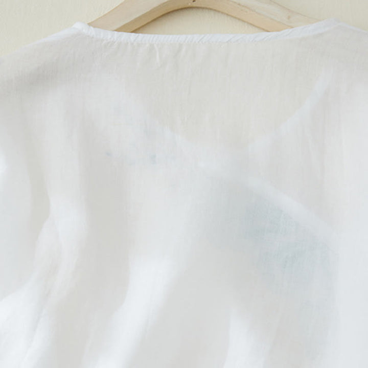 Koszula damska z haftem w kamienie Buddha Stones , z bawełny i lnu, z trzema czwartymi rękawami - image 11