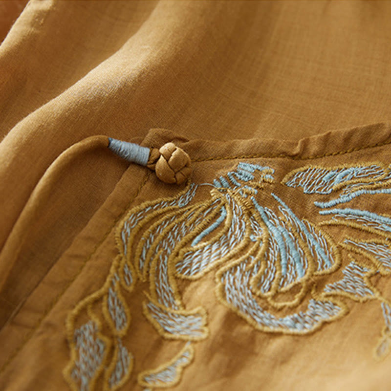 Koszula damska z haftem w kamienie Buddha Stones , z bawełny i lnu, z trzema czwartymi rękawami - image 18